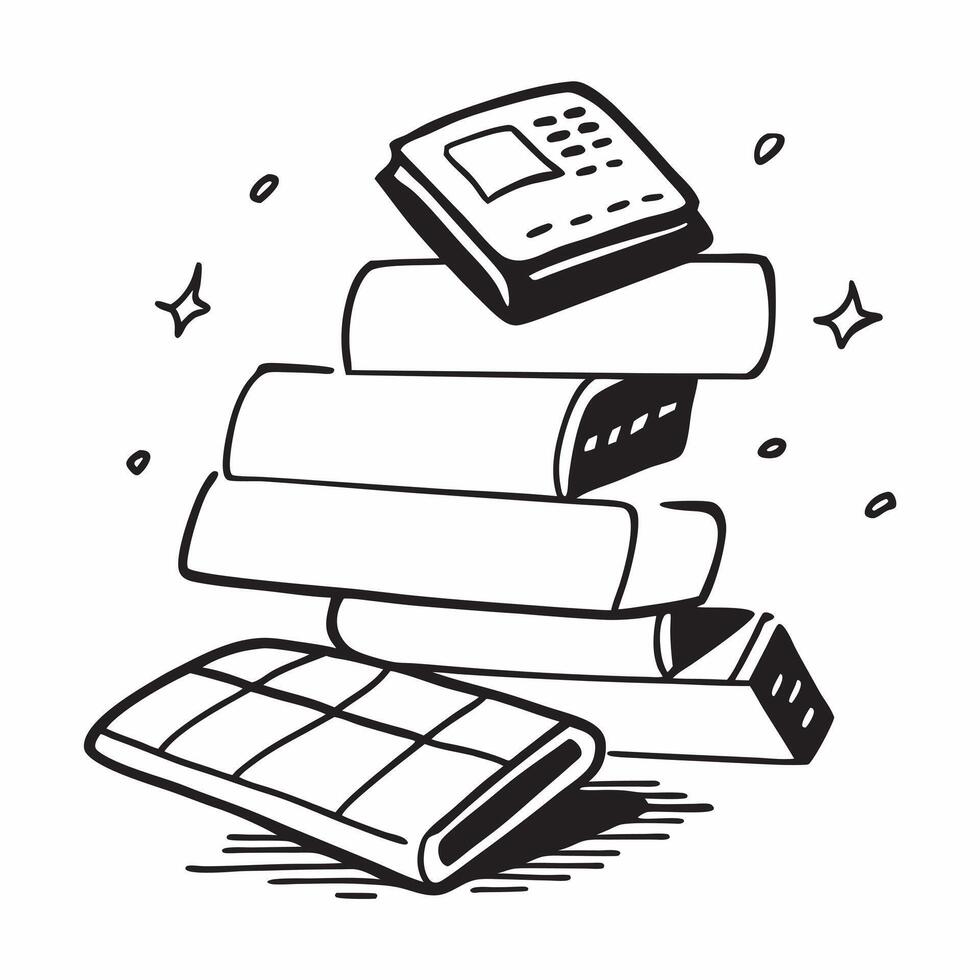 Books and Calculator concept as An icon of a stack of books and a calculator set against a Cleans background offering ample space for text or graphics symbolizing the integration of Cleans vector