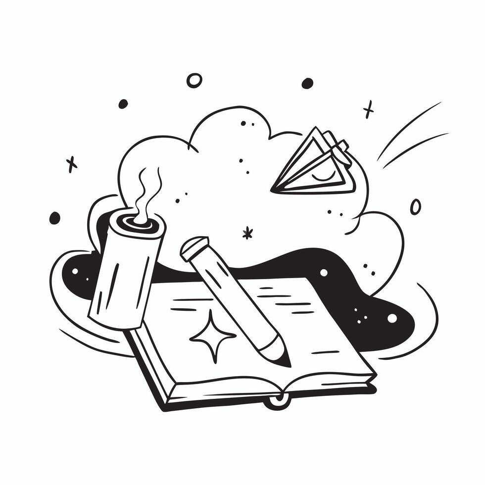 Book and Science Experiment concept as A book next to a science experiment set against a dreamy background offering ample space for text or graphics symbolizing the excitement of h Cleans vector