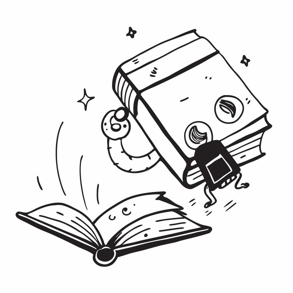 Book and Robot concept as A book with a small robot next to it set against a whimsical background offering ample space for text or graphics symbolizing the integration of literatur Cleans vector