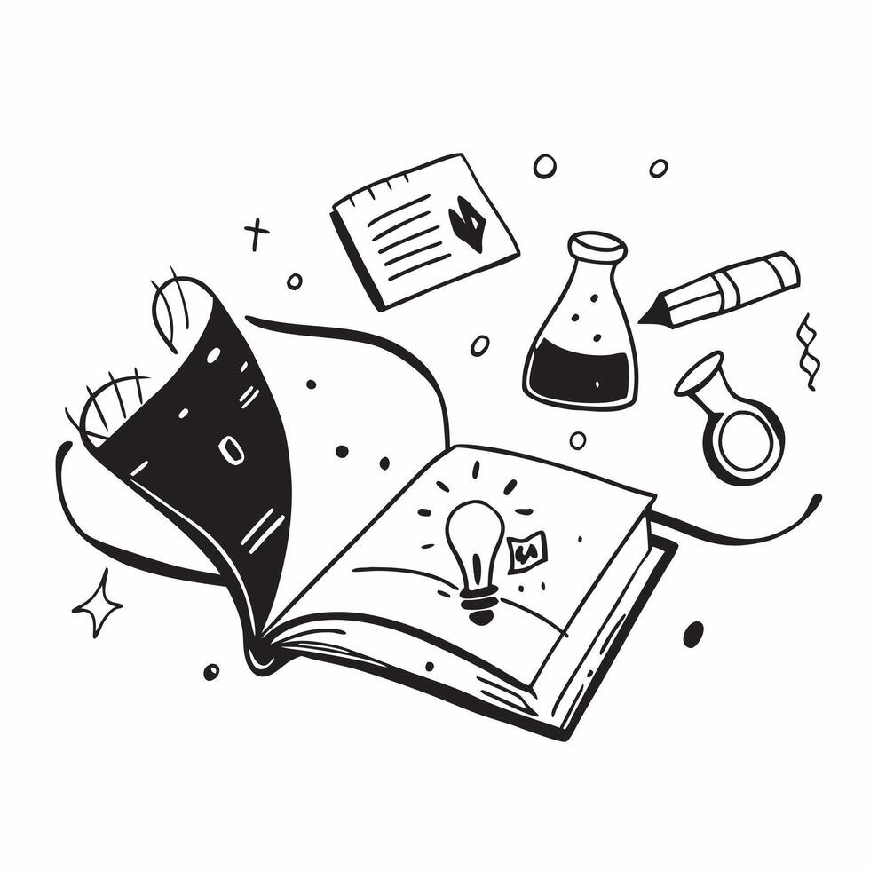 Book and Laboratory Equipment concept as A book next to laboratory equipment set against a whimsical background offering ample space for text or graphics symbolizing the combinatio Cleans vector