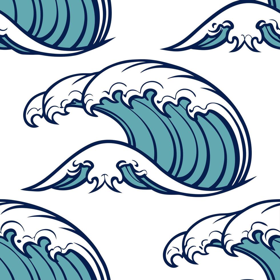 Bold summer waves seamless pattern with vibrant crashing waves and high contrast colors for energetic designs concept as Energetic summer waves pattern with bold crashing waves and Cleans vector
