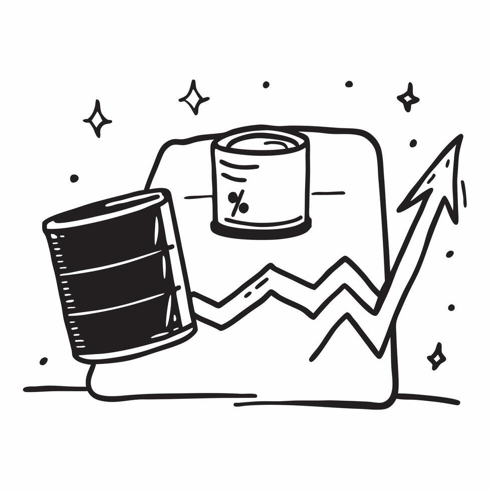 Blackboard with Oil Barrel and Upward Graph concept as A blackboard with an oil barrel and an upward graph set against a dreamy background offering ample space for text or graphics Cleans vector