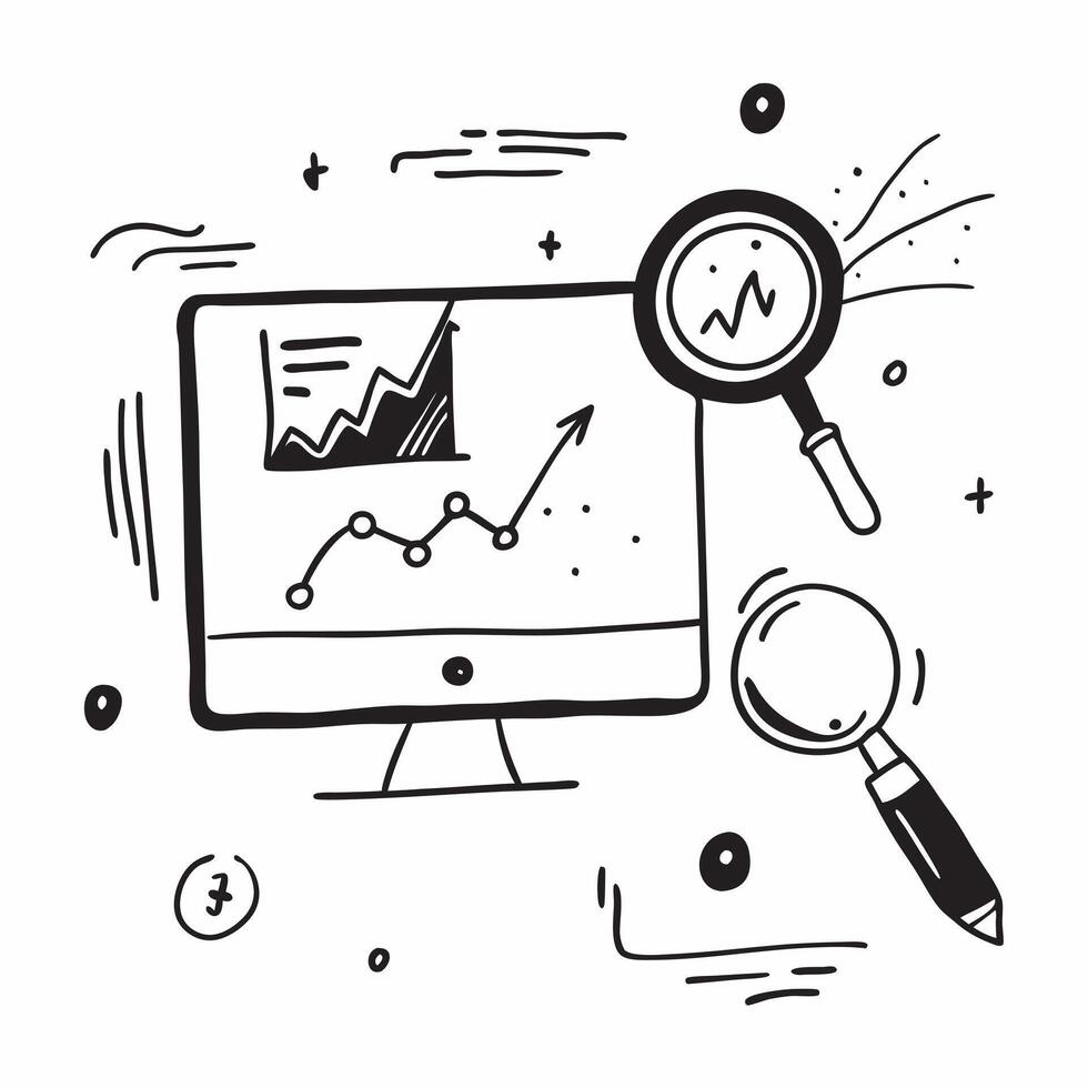 Blackboard with Line Graph and Magnifying Glass concept as A blackboard with a line graph and a magnifying glass set against a dreamy background offering ample space for text or gr Cleans vector