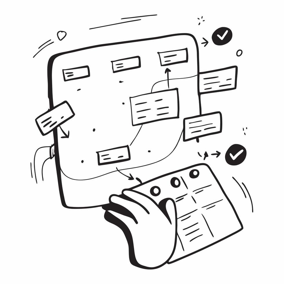Blackboard with Flowcharts and Tablet concept as A blackboard covered with flowcharts and a tablet set against a dreamy background offering ample space for text or graphics symboli Cleans vector