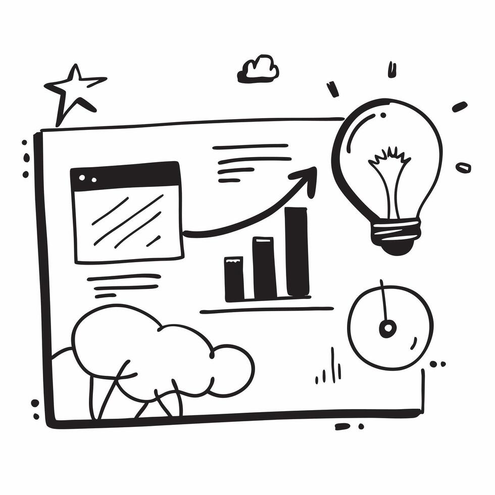 Blackboard with Efficiency Chart and Lightbulb concept as A blackboard with an efficiency chart and a lightbulb set against a dreamy background offering ample space for text or gra Cleans vector