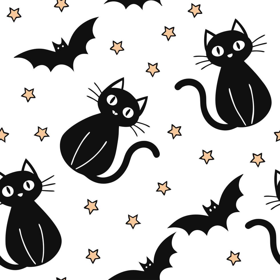 Black cats seamless tile pattern with playful poses and sleek black fur for whimsical Halloween decor concept as Playful black cats and sleek black fur arranged seamlessly for whim Cleans vector