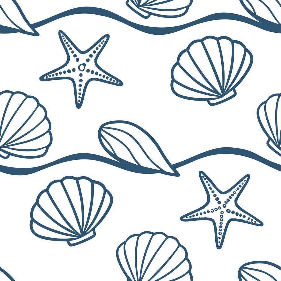 Beachy summer seamless tile pattern with seashells and sand dunes for coastal living spaces concept as Seashells and sand dunes arranged in a seamless pattern perfect for bringing Cleans vector