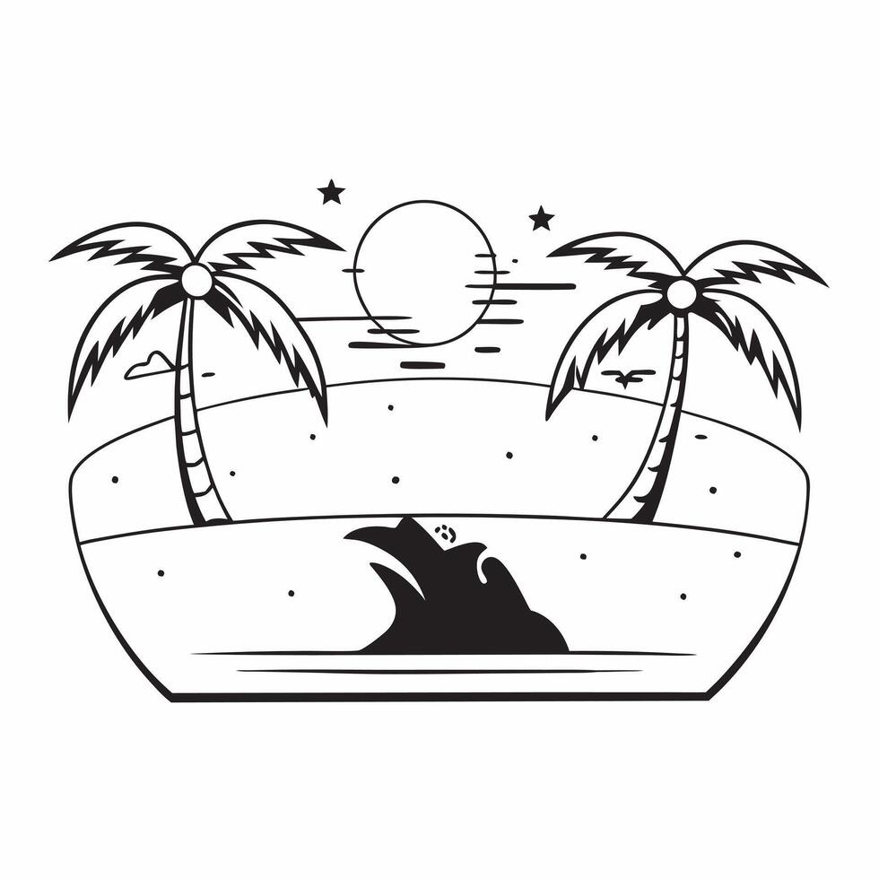 Beach and Palm Trees concept as A half tone beach with palm trees swaying set against a dreamy background offering ample space for text or graphics symbolizing relaxation and tropi Cleans vector