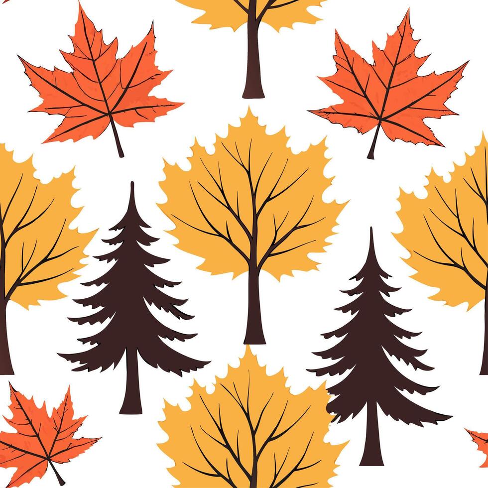 Autumn trees seamless tile pattern with vibrant maple and oak leaves for warm home decor concept as Vibrant maple and oak leaves arranged seamlessly to create warm and inviting aut Cleans Set 8 vector