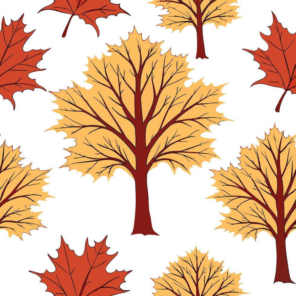 Autumn trees seamless tile pattern with vibrant maple and oak leaves for warm home decor concept as Vibrant maple and oak leaves arranged seamlessly to create warm and inviting aut Cleans Set 5 vector