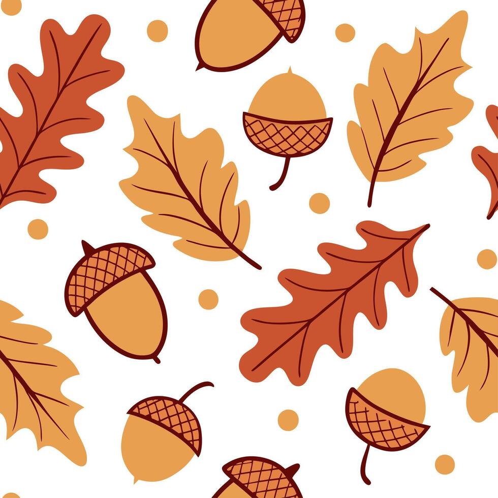 Autumn seamless pattern with acorns oak leaves and warm autumn colors for a natural woodland design concept as Woodland autumn pattern with acorns oak leaves and warm colors perfec Cleans vector