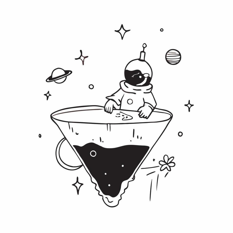 Astronaut with Helmet and Flag on Floating Island concept as Long shot of an astronaut with a helmet and flag standing on a floating island in space The surreal landscape includes Cleans vector