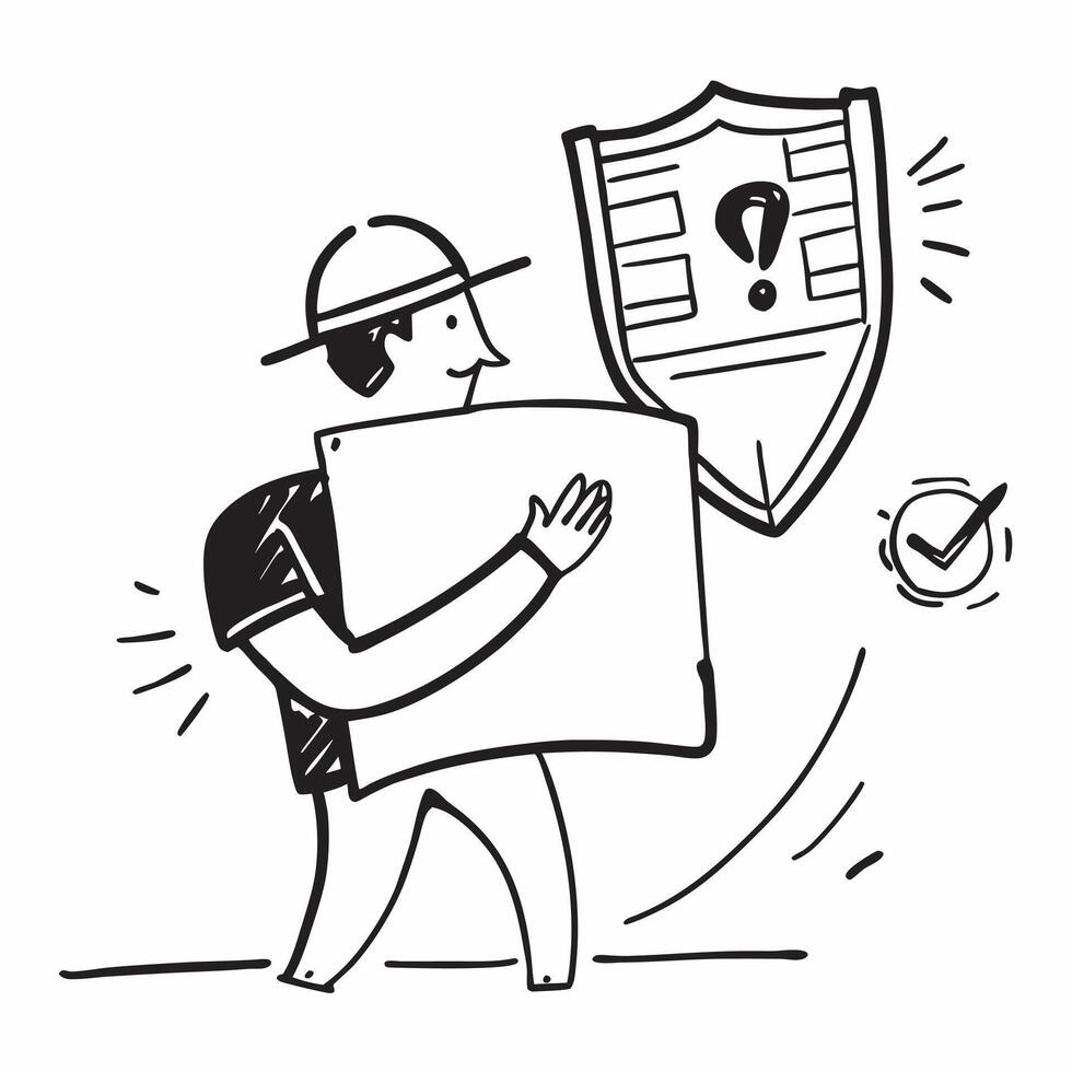 Architect with Blueprint and Shield concept as An image of an architect with a blueprint and shield set against a whimsical background offering ample space for text or graphics sym Cleans vector