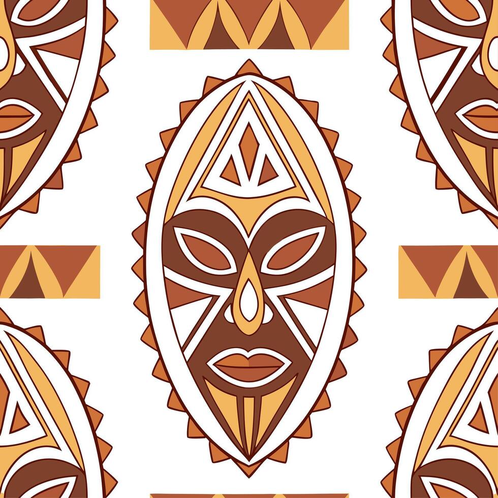 African tribal patterns and masks seamless tile pattern with earthy color palette concept as Earthy color palette highlights African tribal patterns and masks in seamless tile patt Cleans vector