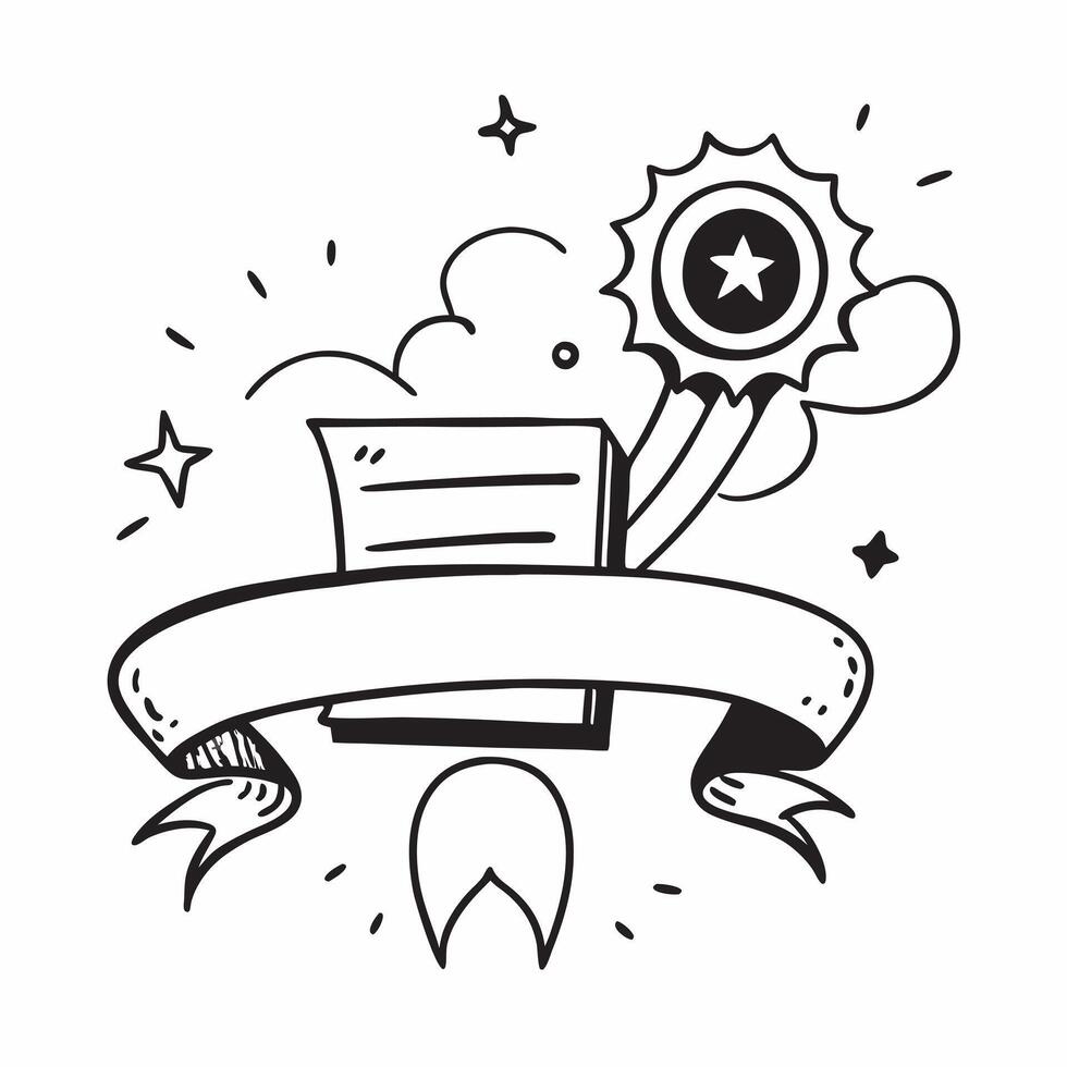 Achievement Ribbon with Badge and Trophy concept as An achievement ribbon with a badge and a trophy set against a dreamy background offering ample space for text or graphics symbol Cleans vector