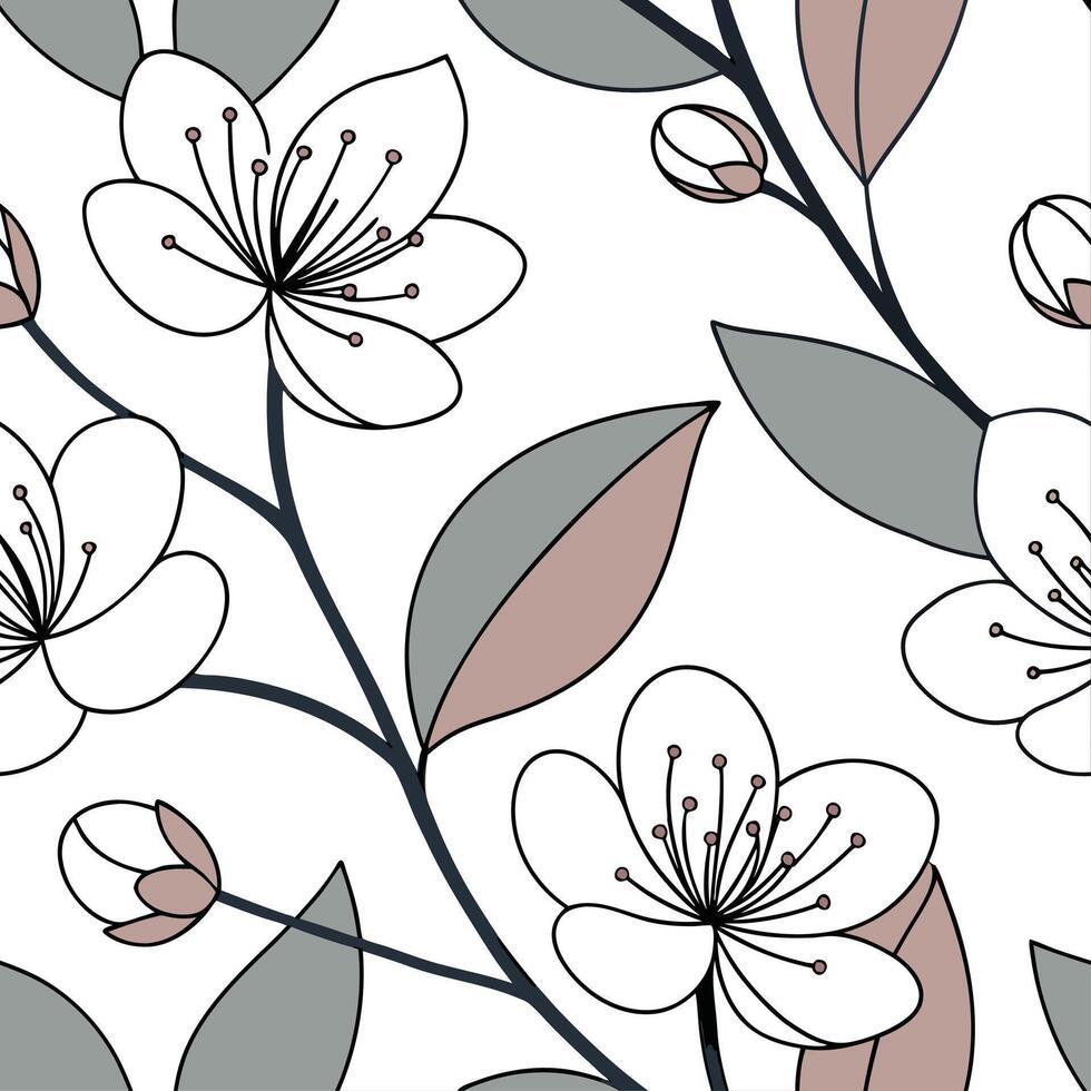 Abstract spring flower seamless pattern with modern geometric shapes for contemporary spaces concept as Abstract flowers with geometric shapes in a seamless tile pattern for modern Cleans vector