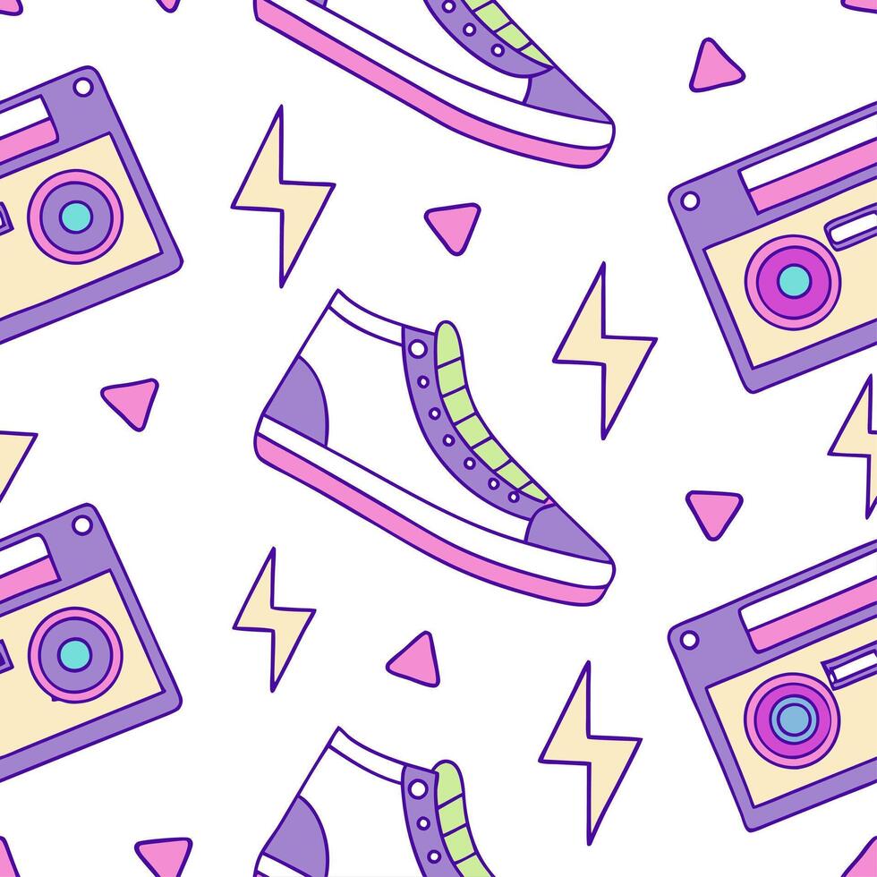 80s neon seamless pattern with glowing elements and vibrant contrasts for modern designs concept as Glowing 80s neon pattern with vibrant contrasts ideal for modern and eye catchin Cleans vector