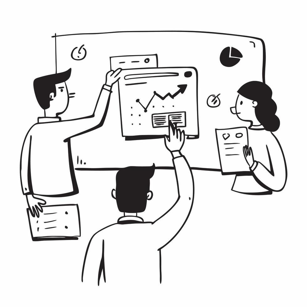 2D as Stock market analyst presenting financial forecasts concept as A illustration of a stock market analyst presenting financial forecasts to colleagues using chart Cleans vector