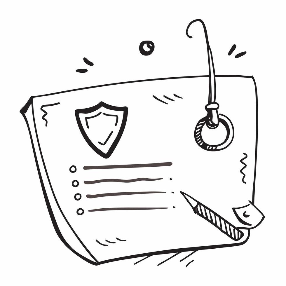 2D as Phishing protection icon with a hook and shield concept as illustration of a phishing protection icon with a hook and shield emphasizing the need to guard again Cleans vector