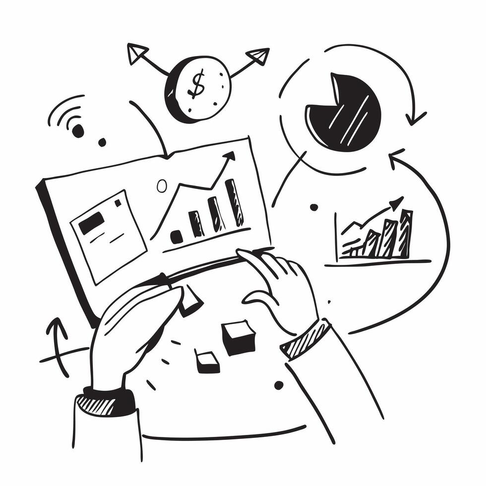 2D as Investment banker analyzing mergers and acquisitions concept as A illustration of an investment banker analyzing mergers and acquisitions with financial charts Cleans vector