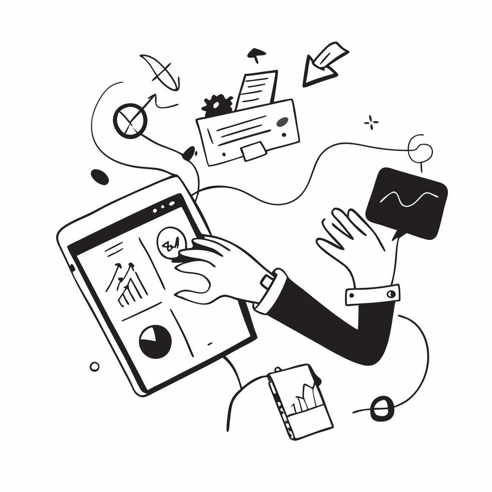 2D as Financial planner using digital tools for budgeting concept as A illustration of a financial planner using digital tools on a tablet for budgeting and financial Cleans vector