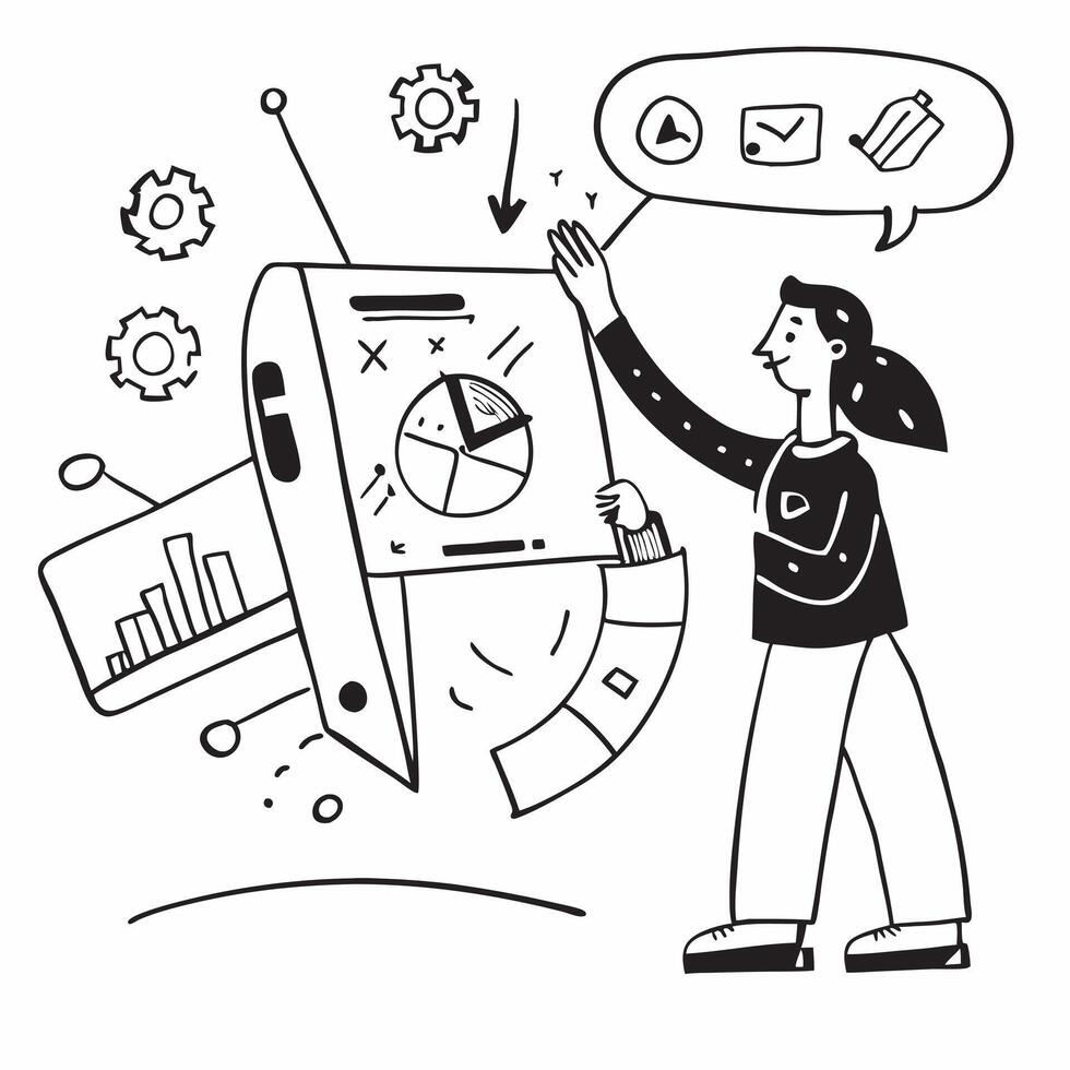 2D as Financial planner using machine learning for financial forecasting concept as A illustration of a financial planner using machine learning technology for financ Cleans vector