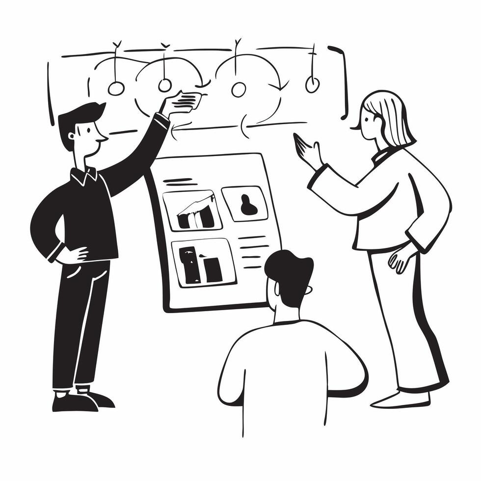 2D as Financial consultant advising clients on investment strategies concept as A illustration of a financial consultant in a modern office advising clients on invest Cleans Set 2 vector