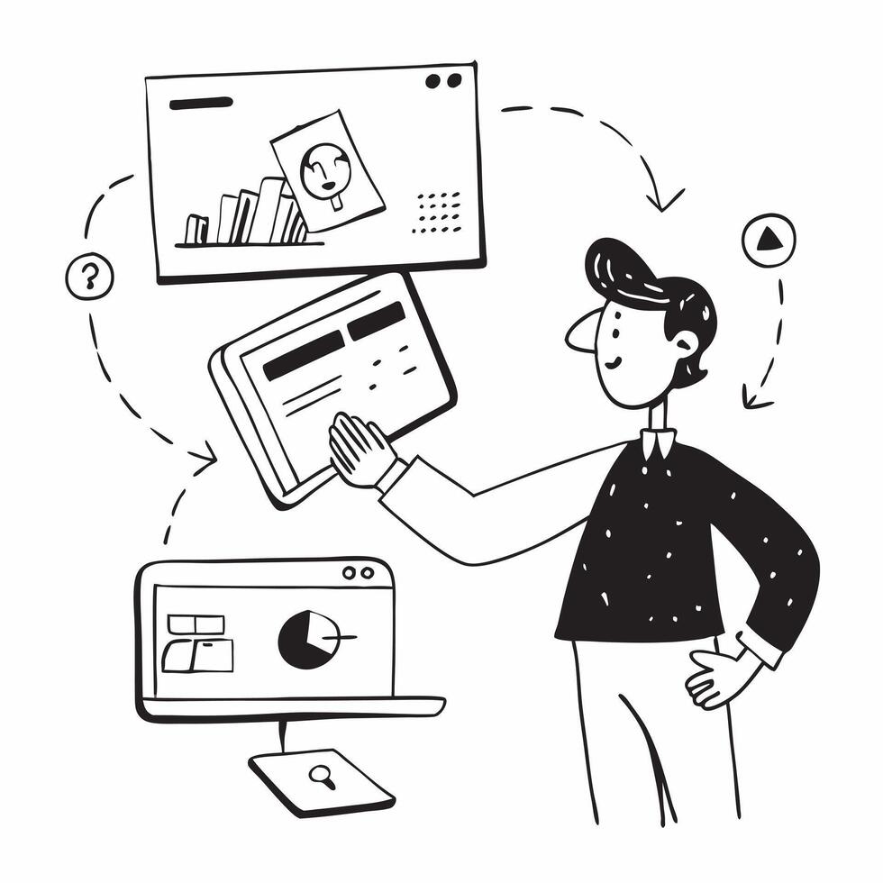 2D as Financial advisor using AI tools for stock market analysis concept as A illustration of a financial advisor using AI tools on a computer for stock market analys Cleans vector