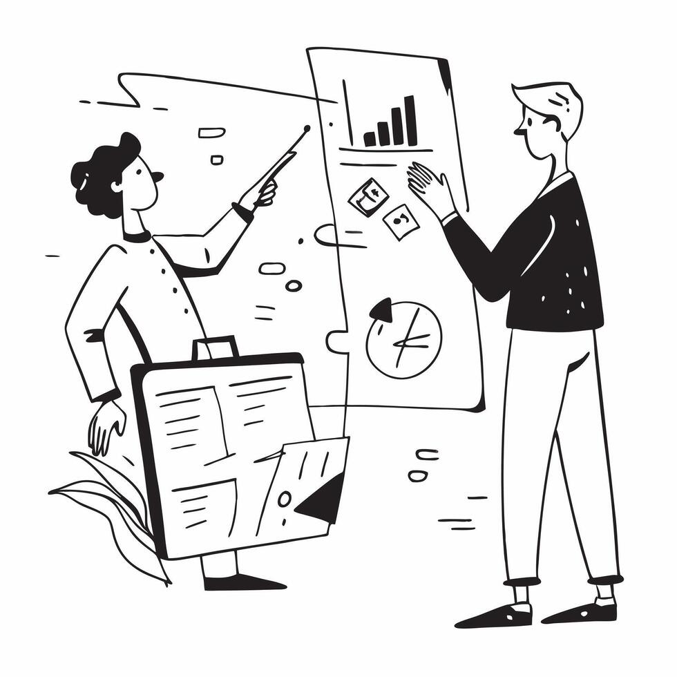2D as Financial advisor developing personalized investment plans concept as A illustration of a financial advisor developing personalized investment plans for clients Cleans vector