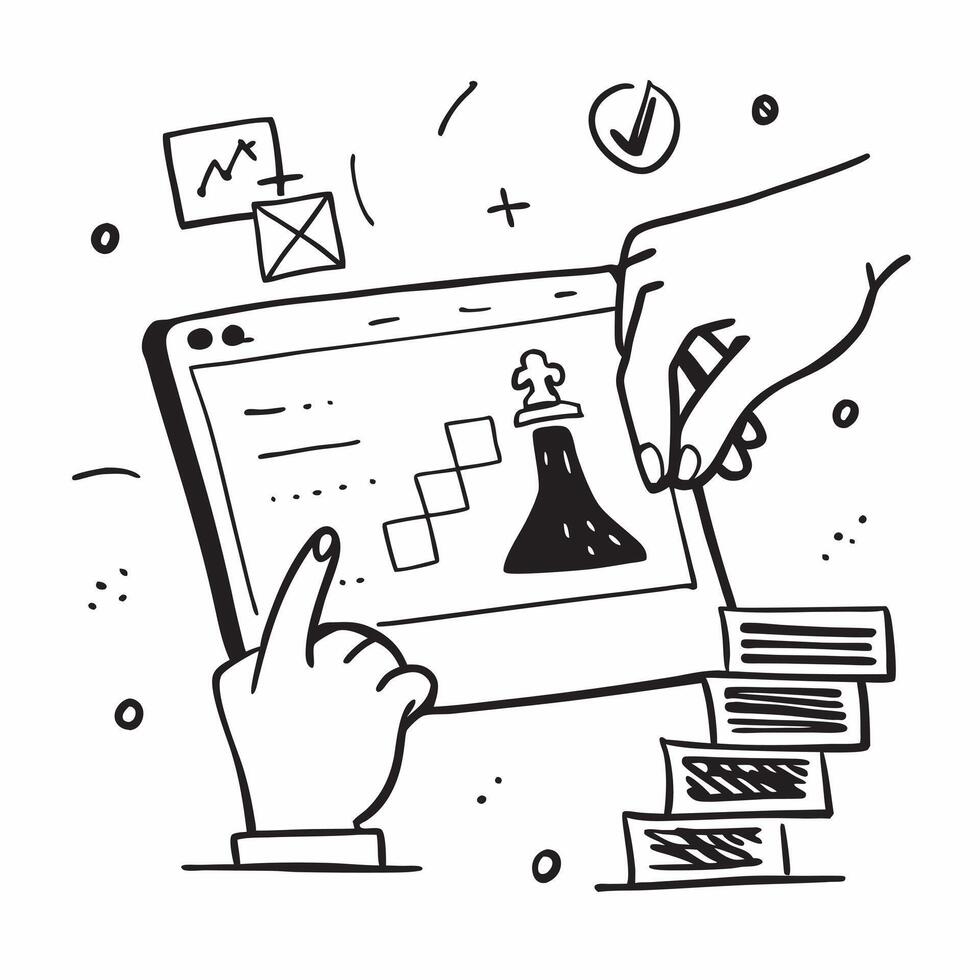 2D as Cyber security strategy icon with a chessboard and pieces concept as illustration of a cyber security strategy icon with a chessboard and pieces highlighting st Cleans vector