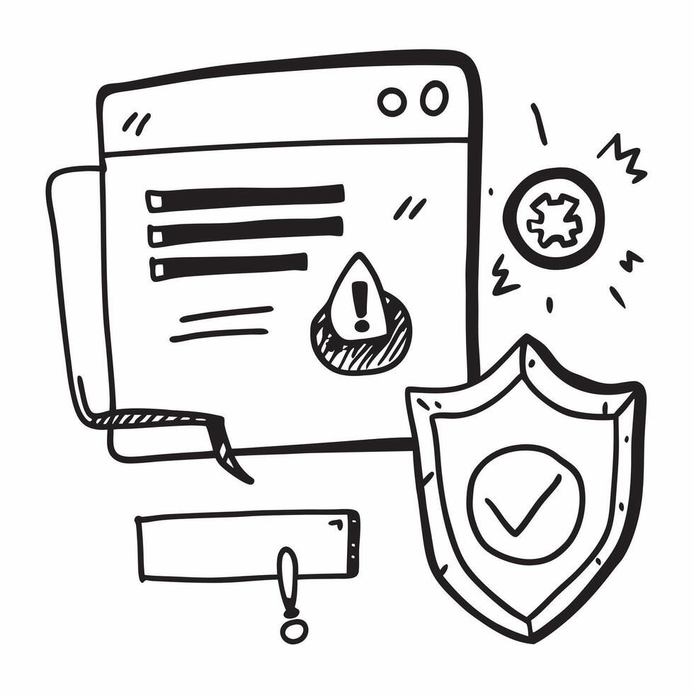 2D as Cybersecurity incident response icon with a shield and exclamation mark concept as illustration of a cybersecurity incident response icon with a shield and excl Cleans vector