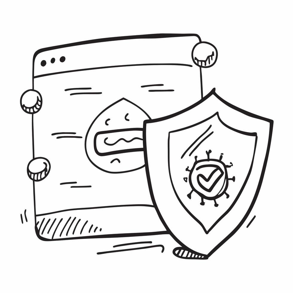 2D as Antivirus protection icon with a shield and virus symbol concept as illustration of an antivirus protection icon with a shield and virus symbol emphasizing the Cleans vector
