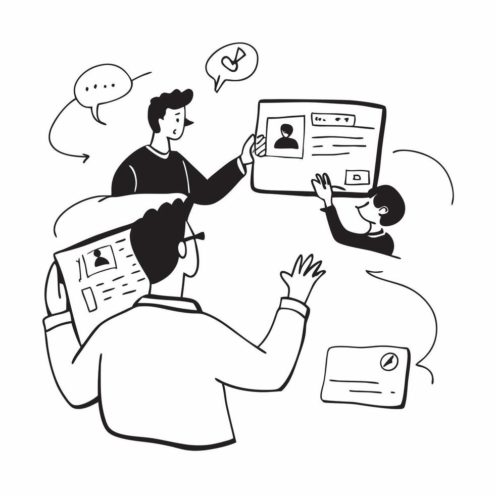 2D minimalize as Project manager leading a hybrid meeting concept as A illustration of a project manager leading a hybrid meeting with onsite and remote participants Cleans Set 3 vector