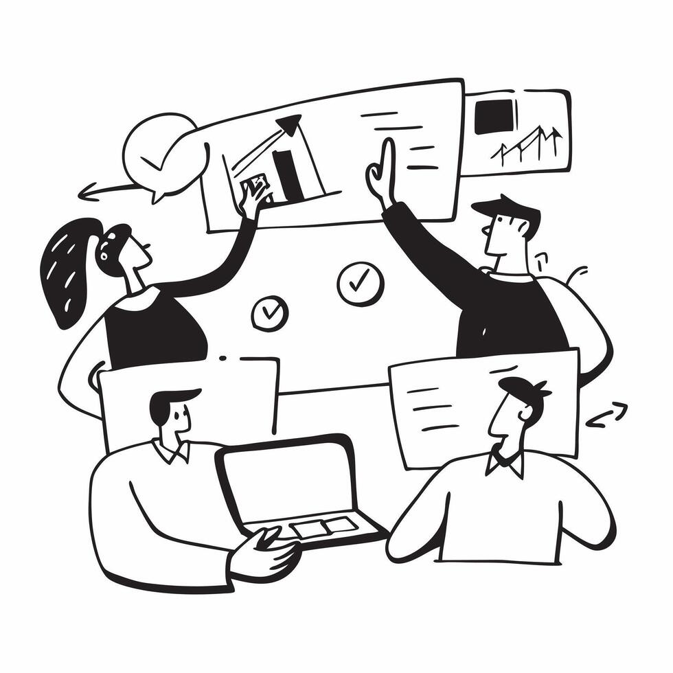 2D minimalize as Sales team collaborating in a virtual meeting concept as A illustration of a sales team collaborating in a virtual meeting using conferencing a Cleans Set 2 vector