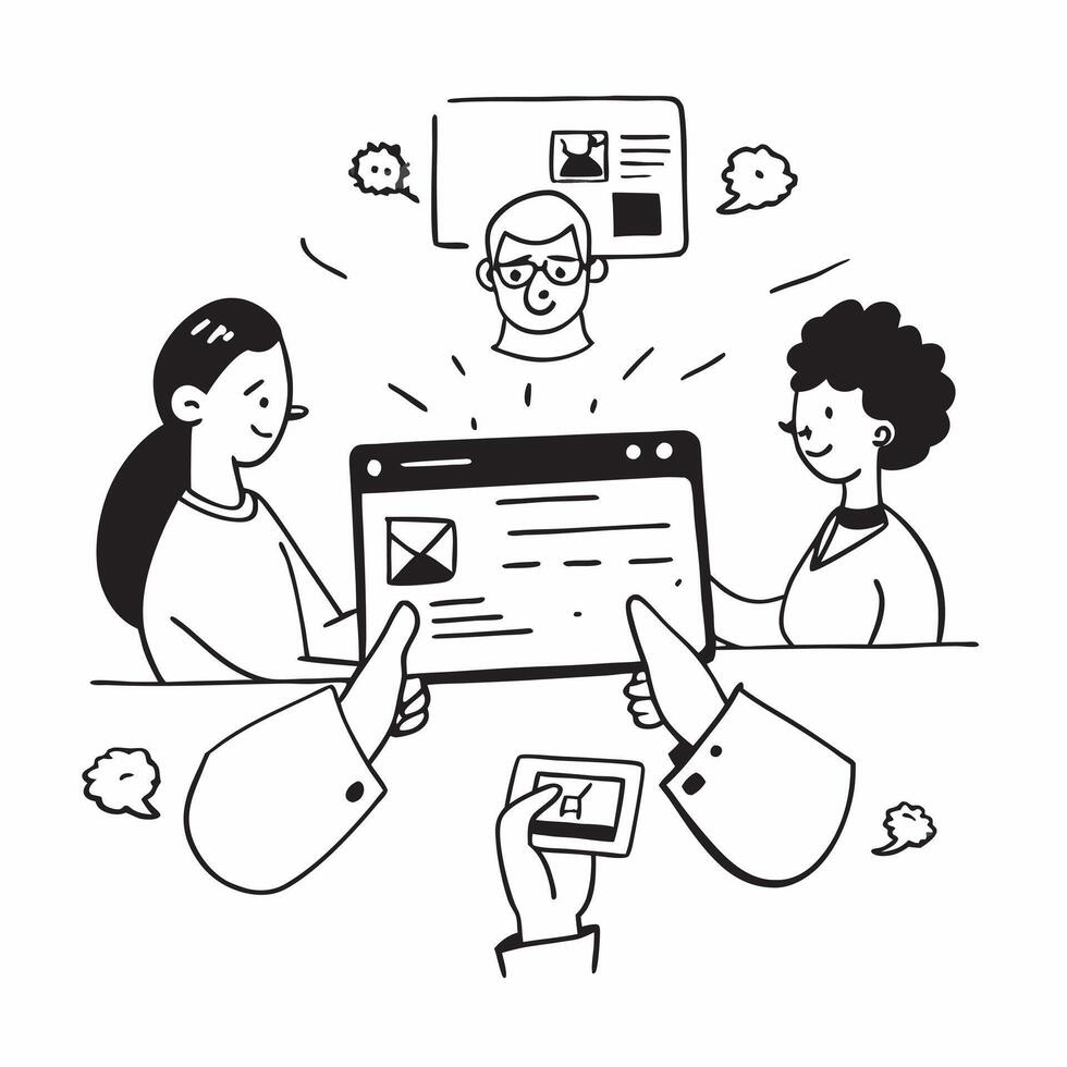 2D minimalize as Sales team collaborating in a virtual meeting concept as A illustration of a sales team collaborating in a virtual meeting using conferencing a Cleans vector