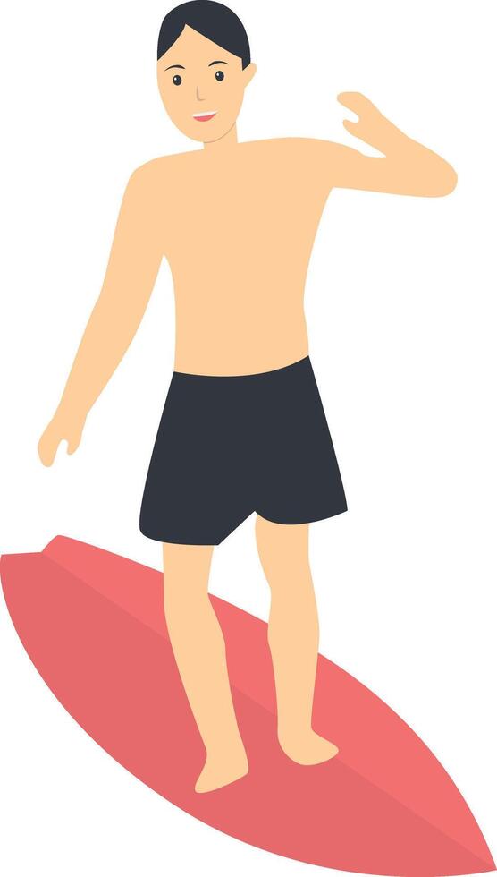 Surfing Person Character with Cartoon Design. vector