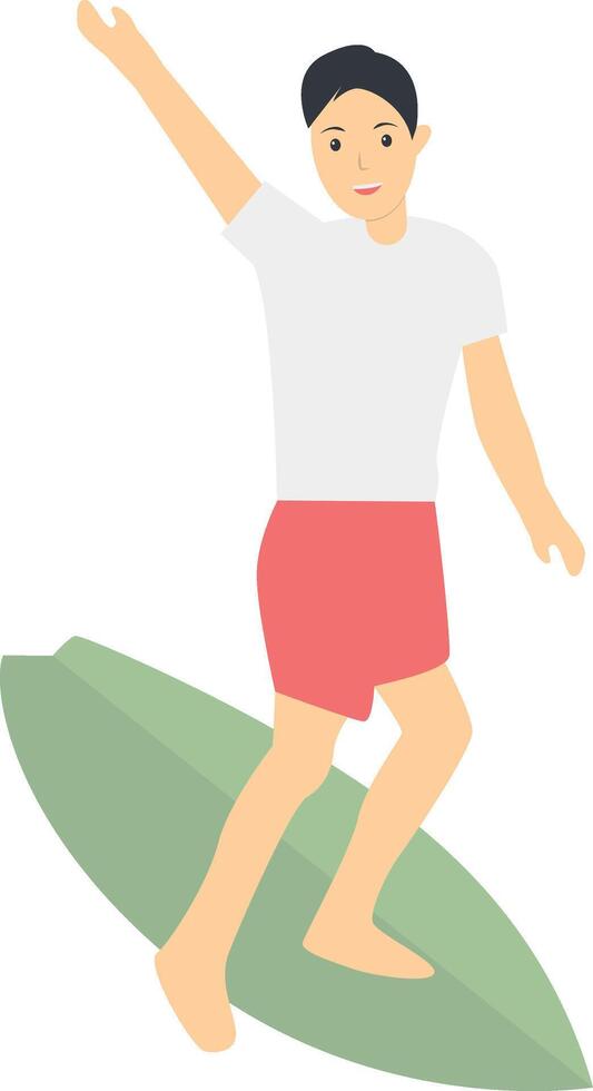 Surfing Person Character with Flat Cartoon Design vector