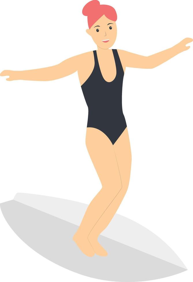 Surfing Person Character in Flat Cartoon Design vector