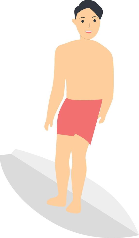 Surfing Person Character with Flat Cartoon Design. vector