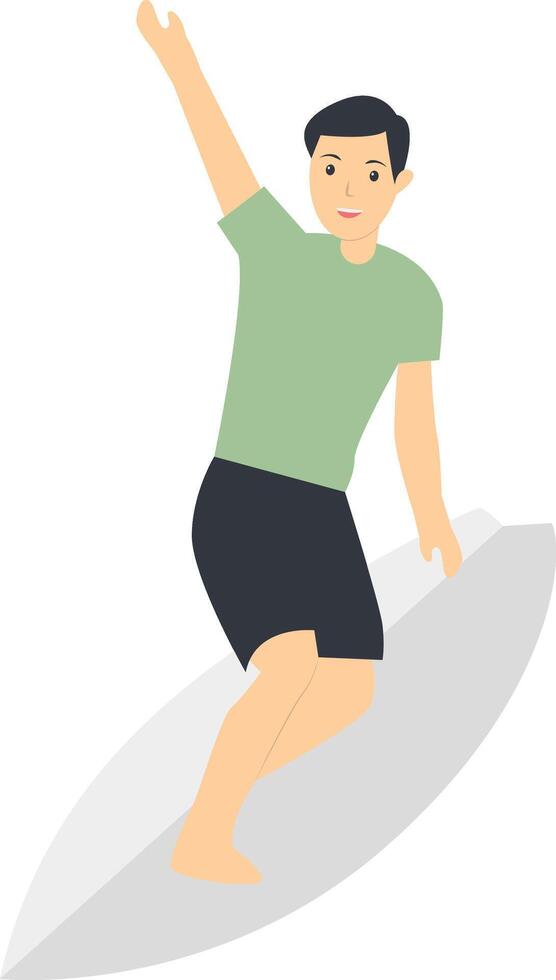 Surfing Person Character Isolated on White Background. vector