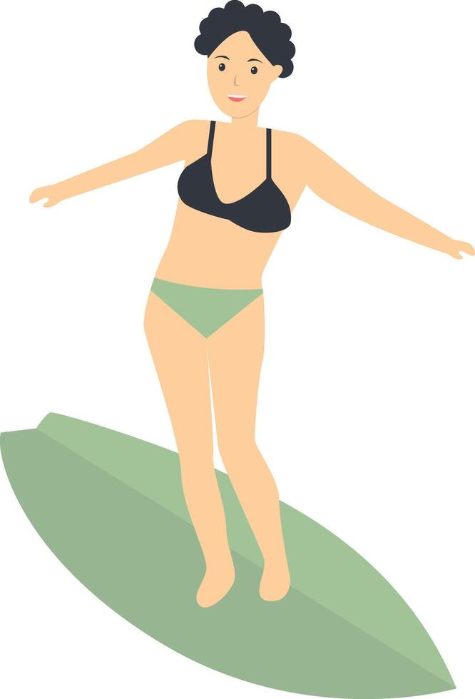Surfing Person Character in Cartoon Design. vector