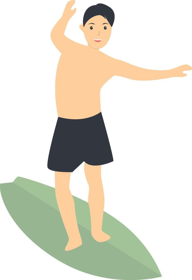 Surfing Person Character on White Background. vector