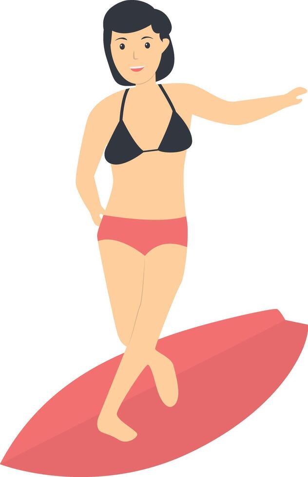 Surfing Person Character in Flat Cartoon Design. vector