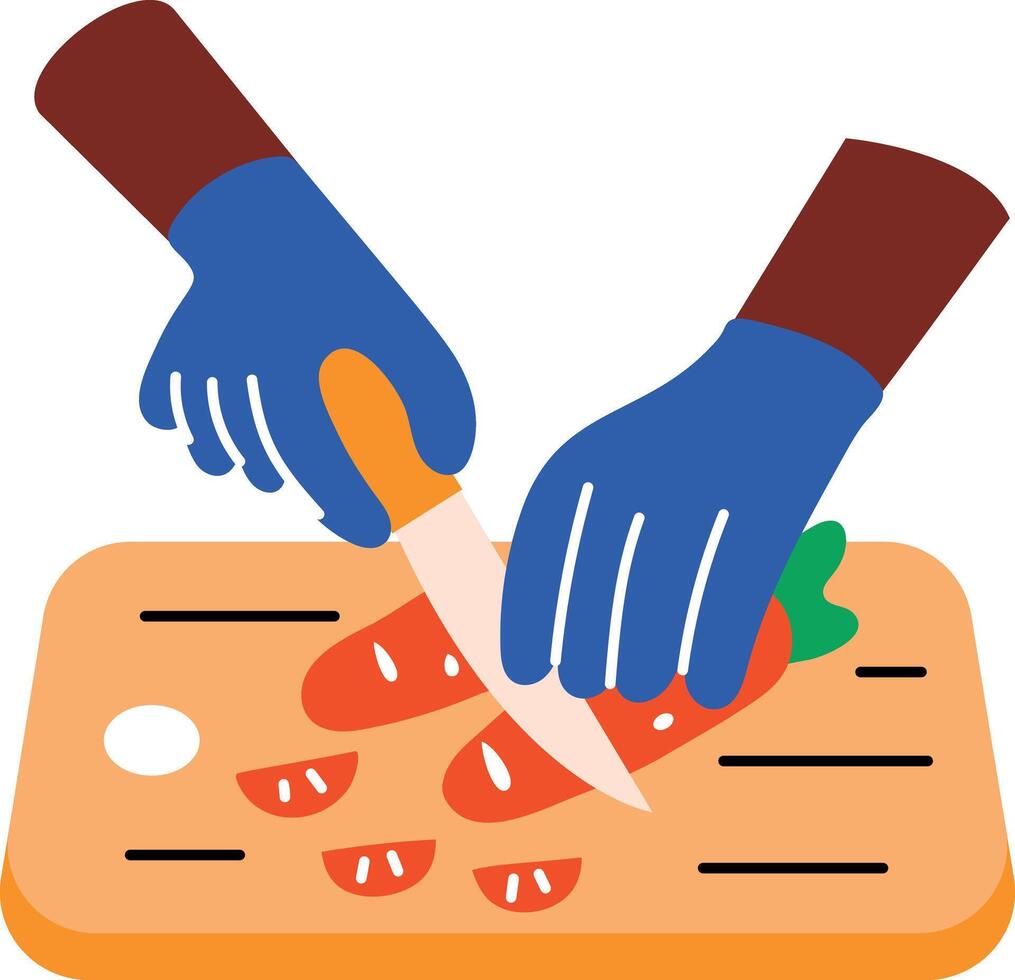 Chopping vegetables with knife, flat style icon vector