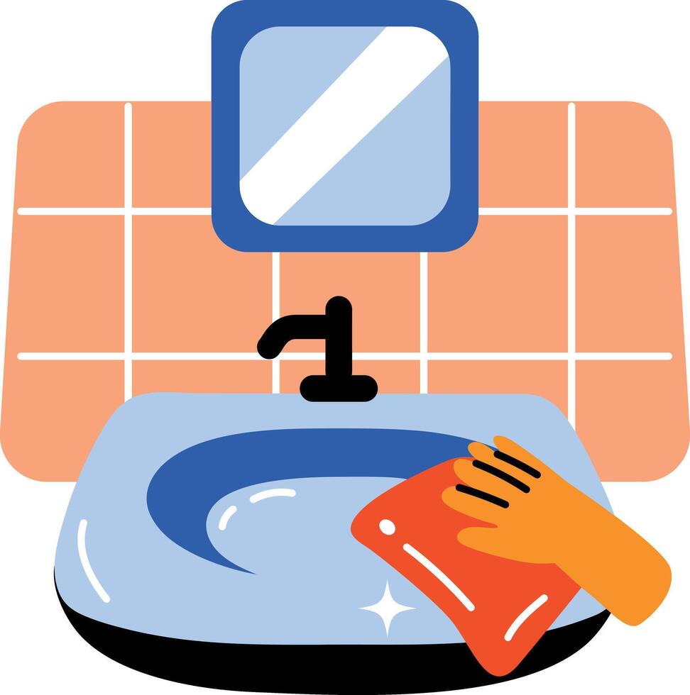 Cleaning sink with towel, flat style icon vector