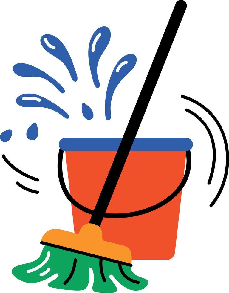 Water basket with mop, flat style icon vector