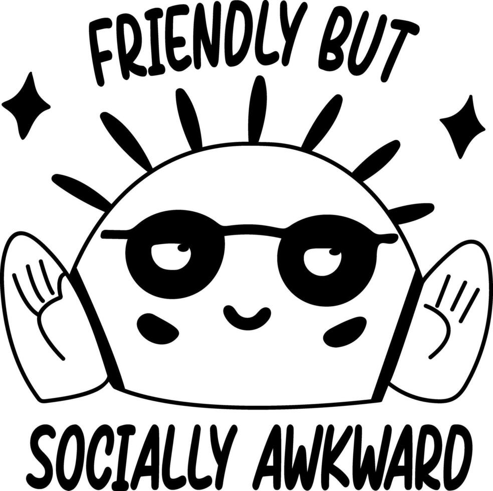 A glyph sticker of a character with socially awkward typography vector