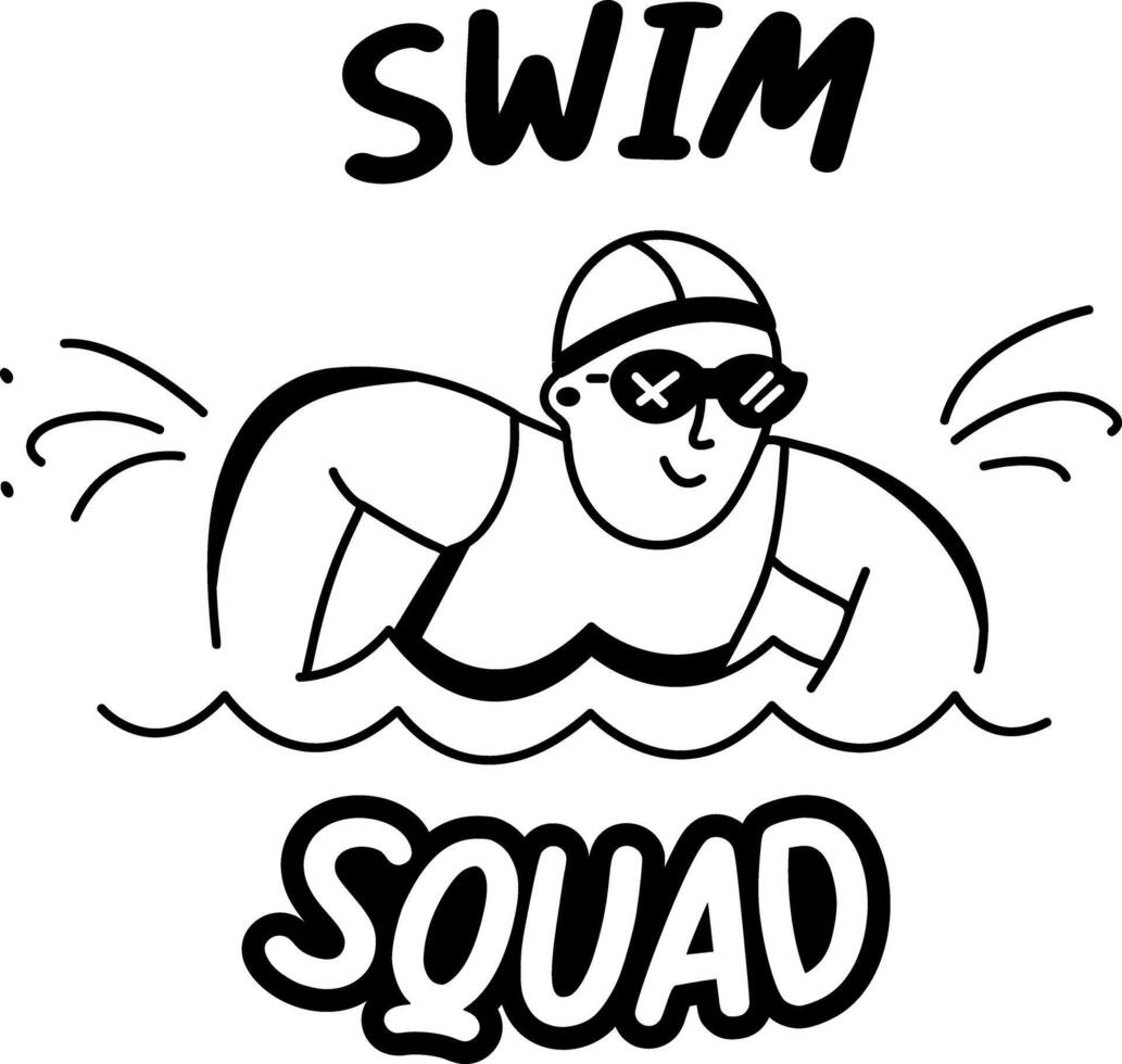 A glyph sticker of swimming man with swim squad typography vector