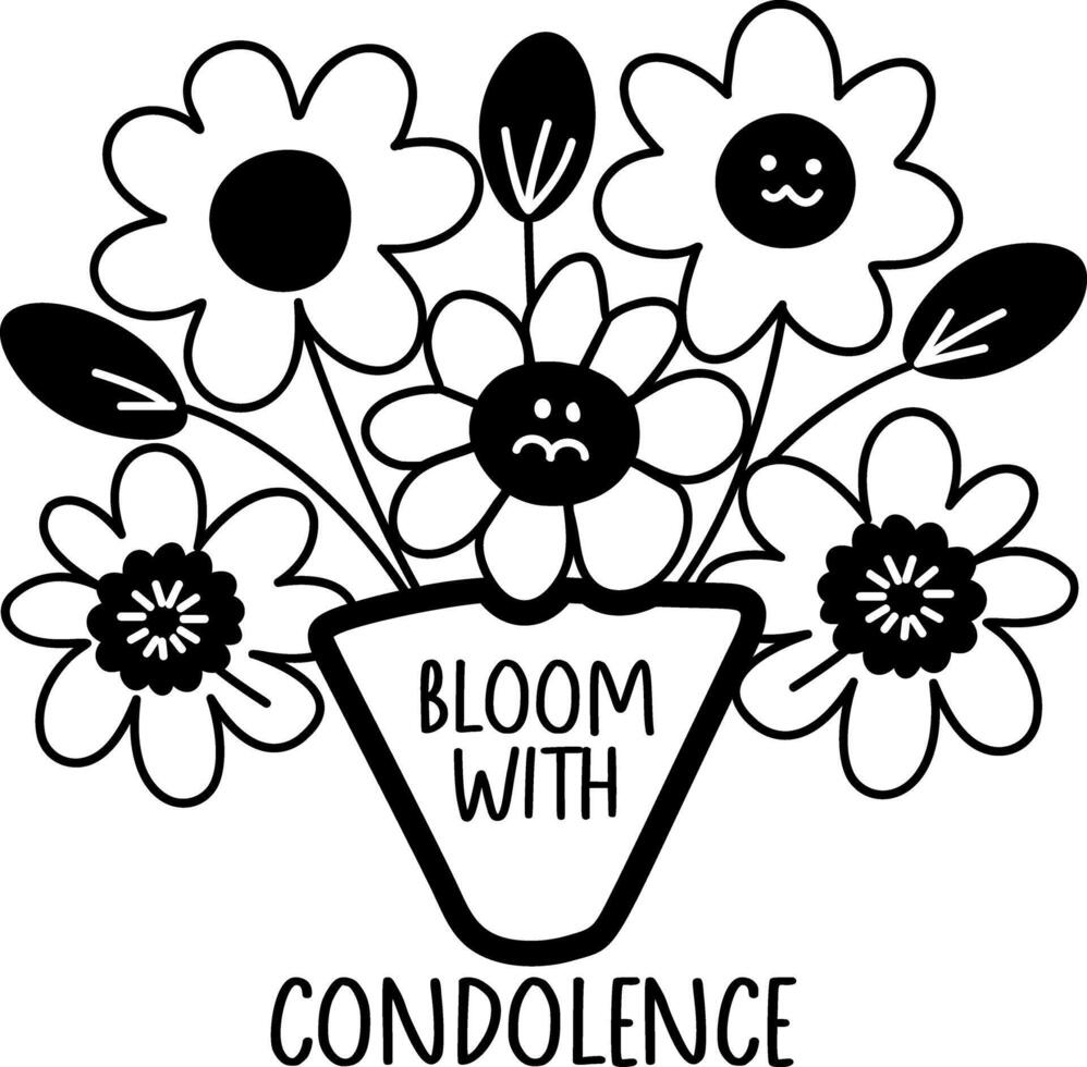 A glyph sticker of a flowerpot with condolence typography vector