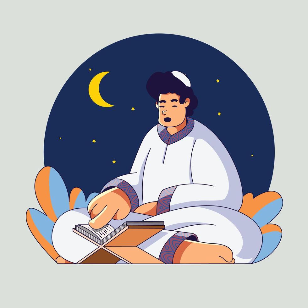 read Quran on ramadhan mont vector